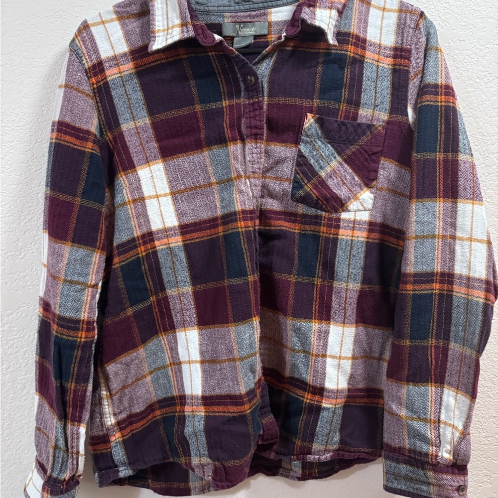 Natural Reflections Plaid Shirt in Burgundy, Navy & Gold